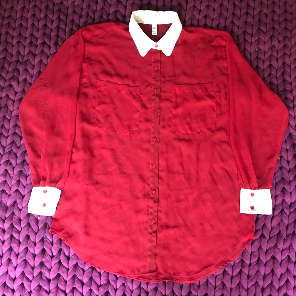 American Apparel sheer chiffon button up blouse with tiny dot details